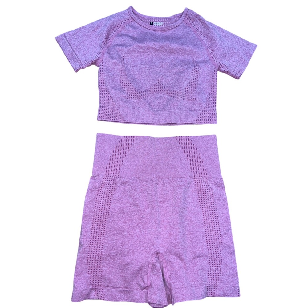 Unbranded Pink Marl Seamless Activewear Set Crop Top and Shorts Womens Small
